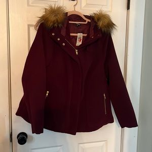 Torrid Burgundy Winter Coat with removable fur lined hood- size 0